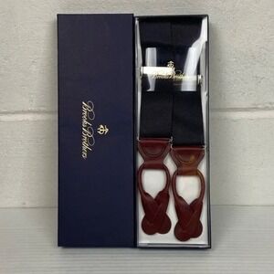 NEW Brooks Brothers Suspenders Braces Navy/Burgundy‎ Adjustable Y Back Leather